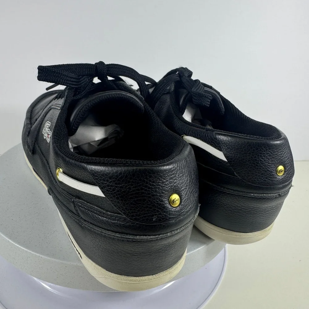 Lacoste Mens Black Leather Boat Shoes Low Top Sneakers‎ Gold Logo Moc Toe 10